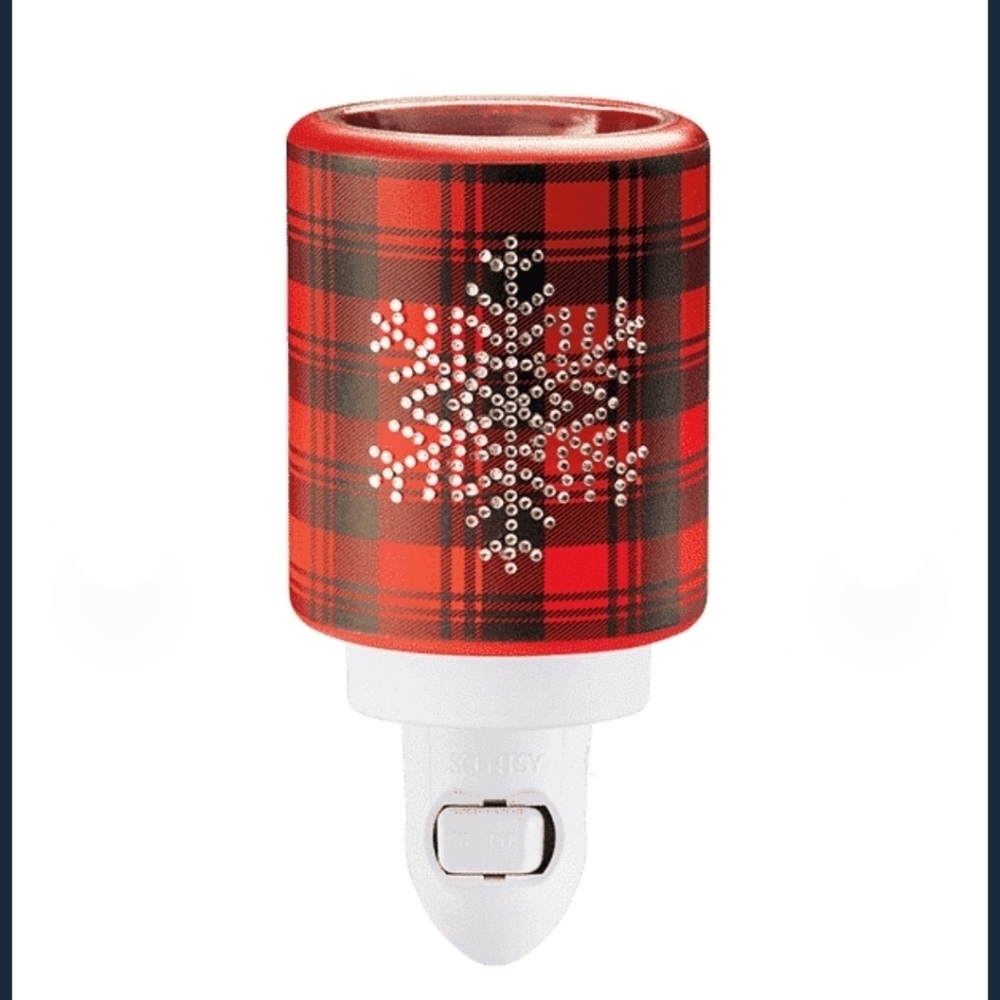SCENTSY FROSTED FLANNEL PLUG IN MINI WARMER RED & BLACK PLAID SPARKLE FESTIVE